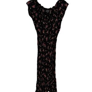 Angie- Black Floral Dress -Knee Length -Size Medium -Rayon